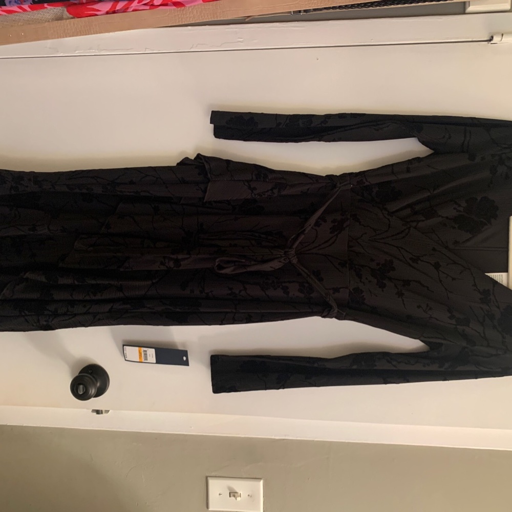 RACHEL Roy long black velvet Dress, Velour flowers, SMALL, long sleeve, holiday - Picture 4 of 6